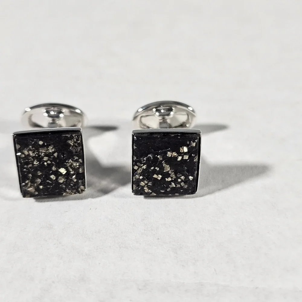 Jan Leslie Cufflinks Mens OS Black Sterling Silver Square Druzy Stone Formal